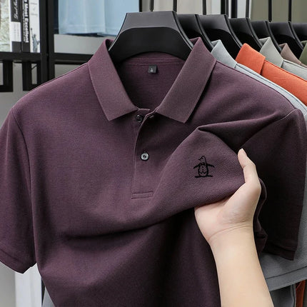 High end brand polo shirt men's short sleeved penguin embroidered top summer new 100% cotton comfortable business casual T-shirt