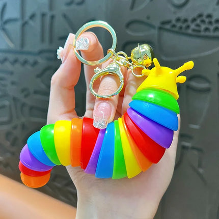 Cute Fidget Slug Keychain Toys 3D Articulated Stretch Caterpillar Sensory Stress Relief Flexible Keyring Bag Phone Pendent Charm