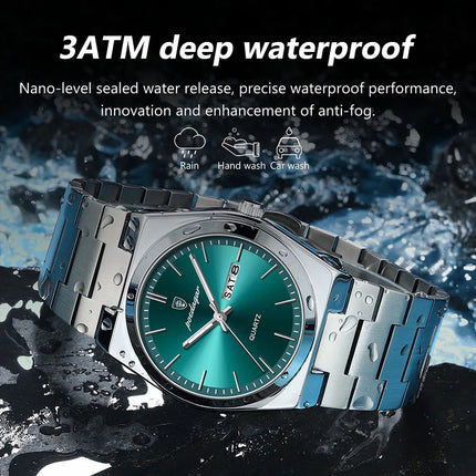Casual Men's Quarts Wristwatch Waterproof Luminous Men Watch Stainless Steel Quarts Watch Date Week Man Clock(Packaged by Box)