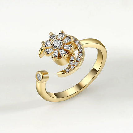 VENTFILLE 925 Sterling Silver Moon And Stars Zircon Rotatable Ring For Women Gift Diamond Relieve Stress Ring Jewelry Wholesale