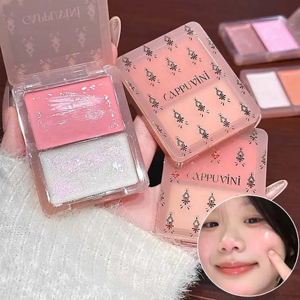 Cappuvini Double Water Glow Blush Cream Hydrating Blusher with Fine Shimmer Natural Makeup Effect Blush Palette