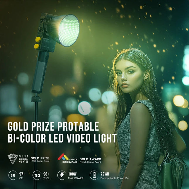 PHOTOOLEX 100W Full Color RGB LED Video Light APP Control Portable 72Wh Battery Grip for Photography Recording Outdoor Shooting