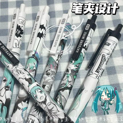 Anime Hatsune Miku 6Pcs/set Black Gel Pen 0.5 Lack Ink Signature Pen School Writing Supplies Stationery Children Festivalgift