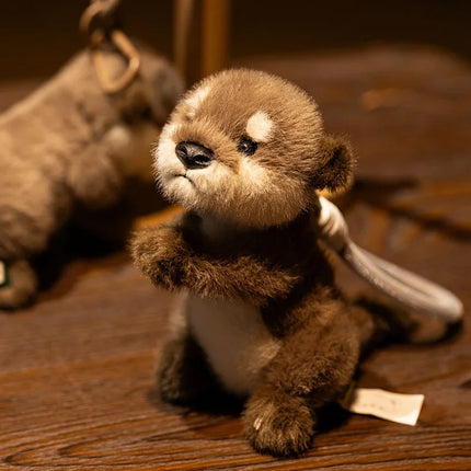 Cute Otter Plush Keychain Realistic Stuffed Otter Animal Pendant Doll Soft Plushies Key Ring for Bag Decoration Gifts Girl