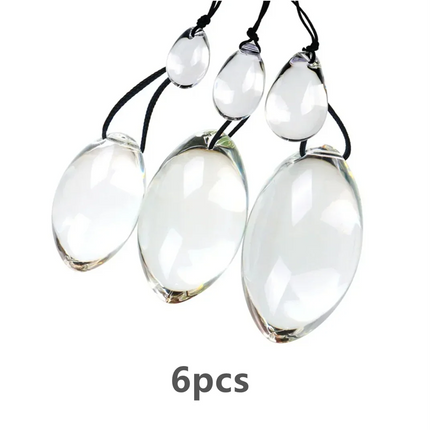 Small to Large Oval Beaded Anal Plug with Reinforced Rope Pull Ring - Transparent Glass Anal Trainer for BDSM Play and Personal