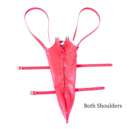 Erotic Games Both Arm Back Bondage Gloves with Adjustable Shoulders Strap Handcuffs for Couple Secure Restraint Adult Sex Toys