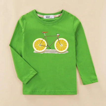Aimi Lakana Long Sleeve Shirts Kids Fruit Bicycle T-Shirt Boy Girls Cotton Tops Funny Bike Clothes Spring Autumn Tees 3T-14T