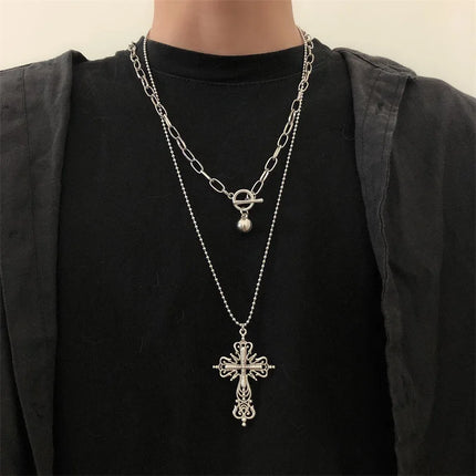 Gothic Big Zircon Cross Necklace Unisex Y2K Irregular Goth Large Cross Pendant Necklaces  for Men Women Couple Necklace Jewelry