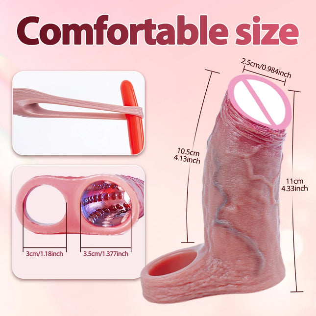 Open Ejaculation Penis Rings Realistic Male Silicone Dick Extension Sleeve Dildo Enlargement Delay Pleasure Enhancing Sex Toy