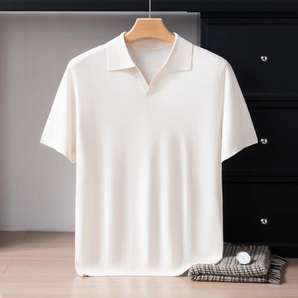 Summer Men's Ultra Fine Mulberry Silk Breathable Polo Neck Short Sleeve Solid Casual Knit Thin Business Polo Shirts for Men