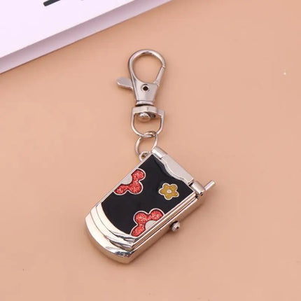 1 Piece Fashion Retro Cute Backpack Pendant Flip Phone Keychain Watch Hanging Watch Creative Gift