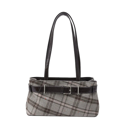 Girls Canvas Plaid Armpit Bag Fashion Checkerboard Grid Tote Handbag Vintage Shoulder Bag Retro Large Capacity Top-Handle Bags