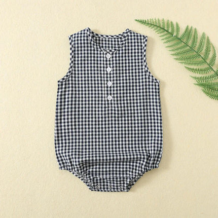 0-18M Summer Newborn Baby Boy Girl Romper Plaid Sleeveless Newborn Bodysuit Infant