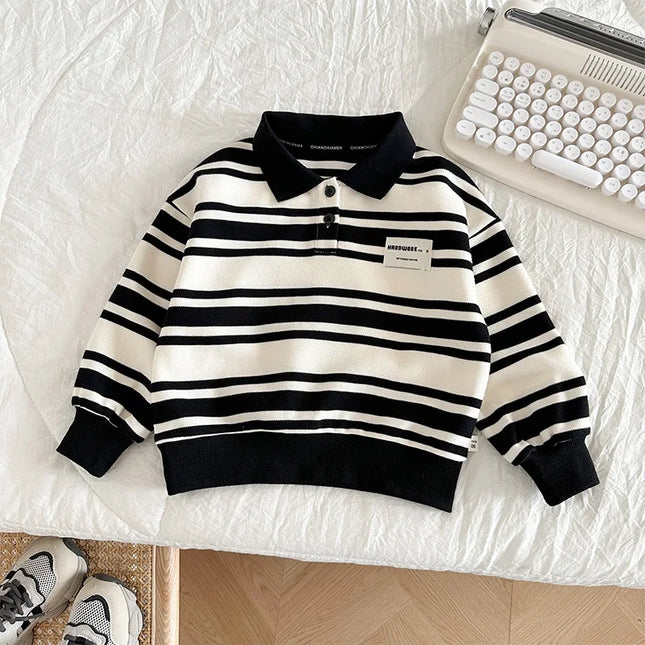Kids Boys Lapel Long Sleeve Stripe T-Shirt Tops Boys Spring Autumn Children's Casual Polo Shirt Clothing for Boys Clothing