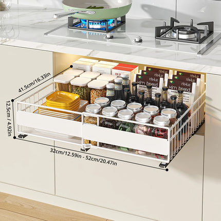 1/2pcs Expandable Cabinet Drawer Organiser (12"-20"), Pull Out Drawer Tray with 3 Sliding Rails, Mounts with Adhesive or Screws