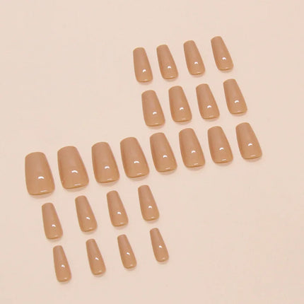 Dark Brown Flowers 24 Pcs Press-on Nails Pink Nail Polish Glossy Artificial Finger Manicure Reusable False Nails