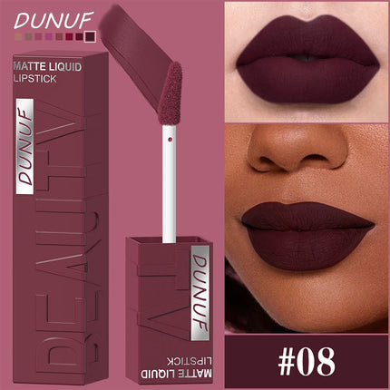 DUNUF 1 Pcs Matte Velvet Smooth Easy-to-apply Square Tube Lip Gloss Waterproof Not Easy To Fade Sexy Brown for Women Lip Tint