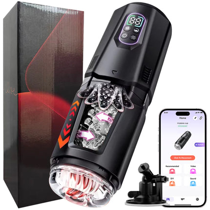 APP Control Electric Rotary Telescopic Tongue Licking Male Hands-Free Masturbation Device Penis Exercise Plane Cup Adult Toys