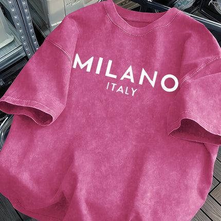 Milano Italy Printed Retro Tee Top Men's Summer Breathable Cotton T-Shirts Soft Fashion Washed Tee Unisex Casual Clothing
