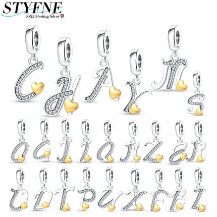 Real Sterling Silver 925 Letter Alphabet Charm A-Z Name Bead Fit Original Charms Bracelet Pendant Sterling Silver 925 Charm