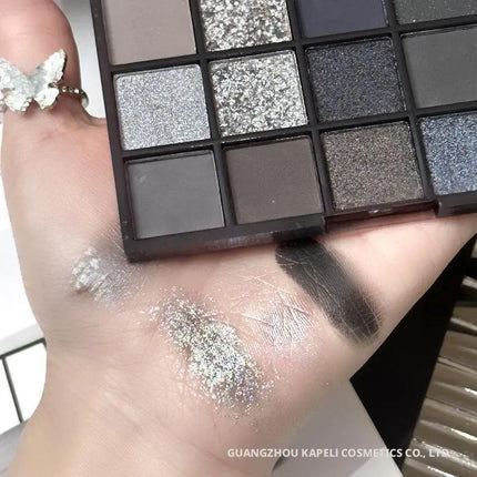 25 Colors Black Grey Smokey Eyeshadow Palette, Matte Black White Gray Silver Smoky Eye Shadow, Black Eyeshadow Makeup Goth Look
