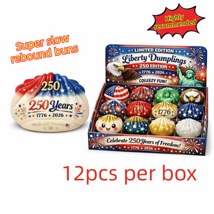USA 250th Anniversary Liberty Dumplings Squishy Toy Set 1776-2026 Eagle Stars Stripes 12pc Stress Relief Gift Decompression Toy