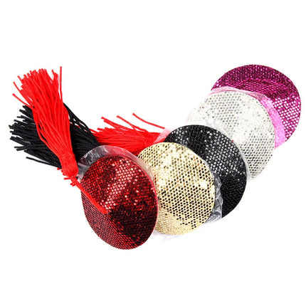 1 Pair Tassel Sequins Round Nipple Stickers Women Sexy Bra Nipple Cover Self Adhesive Reusable Wear Bra Pasties Chest Stickers
