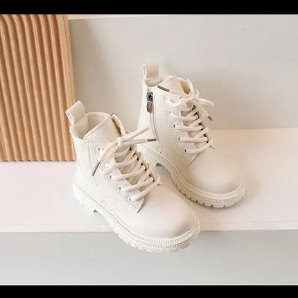 2024 Autumn New Children Ankle Boots for Girls White Fashion Leather Shoes Student Non Slip Short Boots Versatile Kids Shoes