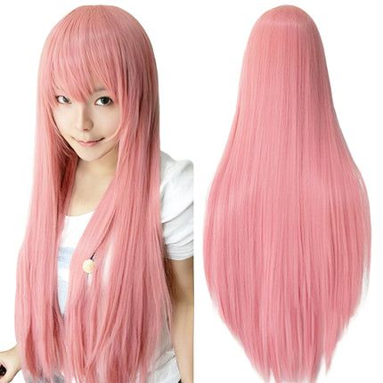 Synthetic Light Pink Long Wig for Anime Cosplay Megurine Luka Straight Momoi Satsuki Wig with Bangs
