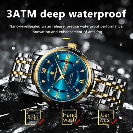 POEDAGAR Luxury Fashion Men's Wristwatch Waterproof Stainless Steel Luminous Trendy Men's Watch Date Week Men's Quartz Watches Reloj
