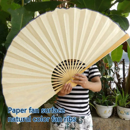 Large Blank Golden Foils Xuan Paper Fan Retro Wall Mount Painting Calligraphy DIY Paper Fan Oversize Home Decorative Folding Fan