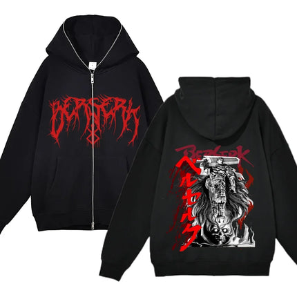 European and American fashion zippered sweatshirt Full Zip Up Hoodies Anime women's hoodie unisex hip-hop street outfit Guts Gra