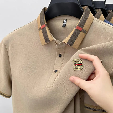 Luxury brand logo short sleeve polo shirt men summer new high-end silk cotton breathable Paul T-shirt fashion casual men's wear