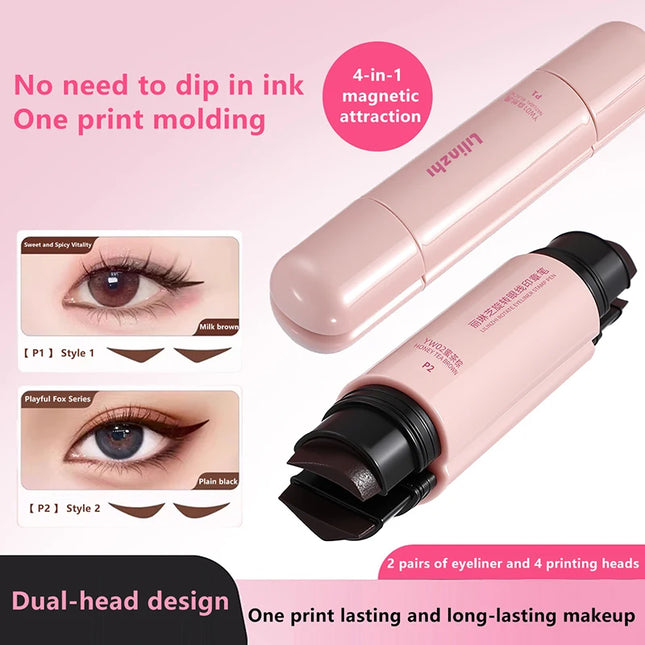 1Pc Magnetic Double Head Stamp Eyeliner Pen Waterproof Quick-Drying Black Brown Liquid Eye Liner Makeup Cosmetics Set