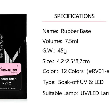 7.5ml Venalisa HEMA Free TPO Free Rubber Base Jelly Pink Soak Off UV LED Gel Polish Semi Permanent Nail Manicure Varnish