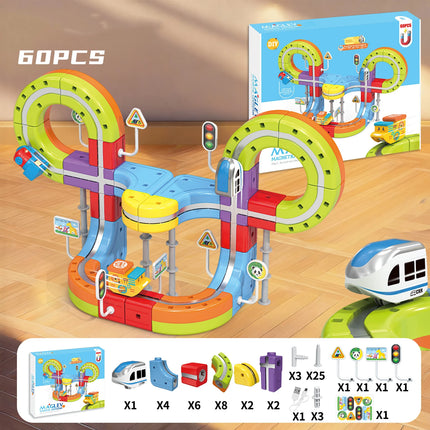 Anti-Gravity Suction Magnetic Track Set Electric Train Toy for Kids DIY Building Blocks Race Track Set Rail Car Birthday Gift