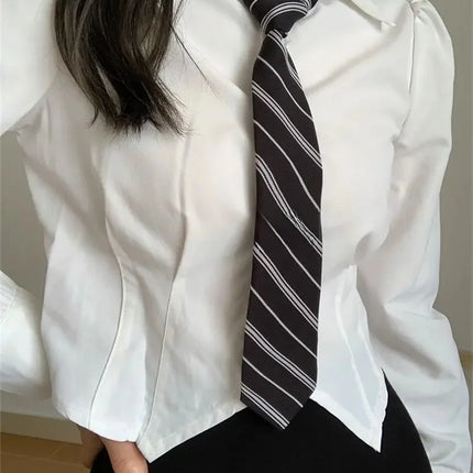 Slimming Preppy Style White Long Sleeve Shirt For Women New Season Japanese Style JK Uniform Bow Tie Waist-Fitted Blouse