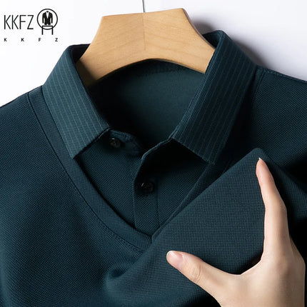 Men's Casual Fashion Long Sleeve Solid Color Polo Shirt 2025 Business Versatile Top All Season Fake Two-Piece