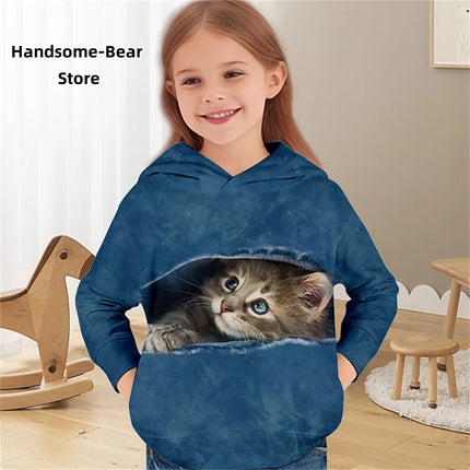 Children's Hoodies Cat 3D Print Clothing Spring Tops Baby Boy Clothes Hooded Sweaters Casual Girl Clothing Fashion Sweatshirts