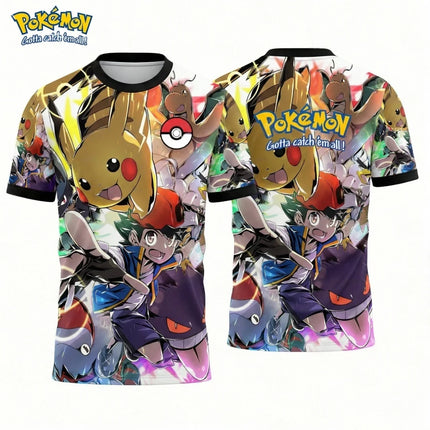 Summer 2026 Pokemon "Thunder Evolutionary Chain" Blood Sports Themed 3D Printed Breathable T-shirt Adult Parent-child Top