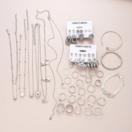 67 Pcs/Set Boho Style Metal Earrings Necklaces Rings Bracelets Multi Piece Jewelry Set For Women Daily Wear New 2024 Fashion