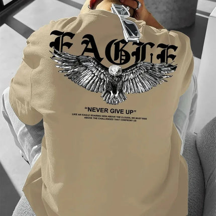 Men's Summer Polyester Fabric Casual Fashion Round Neck T-shirt Never Give Up Pattern Printing Outdoor Loose Top