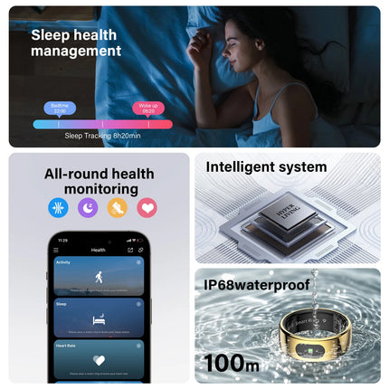 R08 Smart Ring with Charging Control Function Men Women Health Sleep Heart Rate Monitoring IP68 5ATM Waterproof Multi-sport Mode