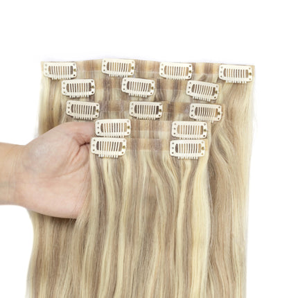 Invisible PU Weft Clip In Extension Human Hair Injected Clip in Hair Weft Machine Remy 12"-24" 7Pcs Silk Straight Clip On Hairs