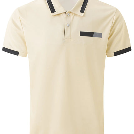 Men's fitness casual sports T-shirt, gym running sports elastic short-sleeved Polo shirt, lapel top, men's tight T-shirt