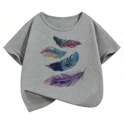 Short Sleeve Vintage Leaf Printed T-Shirts Fashion Kids Children's T-shirt Boys Girls Summer Spring Casual Top Tee Shirt