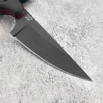 Full Tang TOPS Fixed Blade Knife with Sheath, 8Cr13Mov Steel Blade, G10 Handle, Outdoor EDC Camping Knife Hunting Knife, Gift