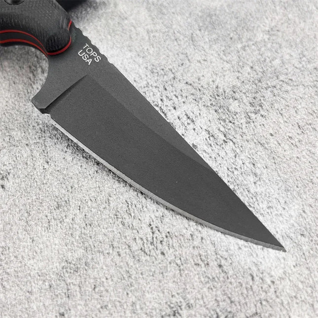 Full Tang TOPS Fixed Blade Knife with Sheath, 8Cr13Mov Steel Blade, G10 Handle, Outdoor EDC Camping Knife Hunting Knife, Gift