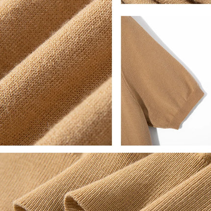 Men's short sleeved polo shirt, stylish top, knitted T-shirt, 2024 summer wool blend casual business pullover