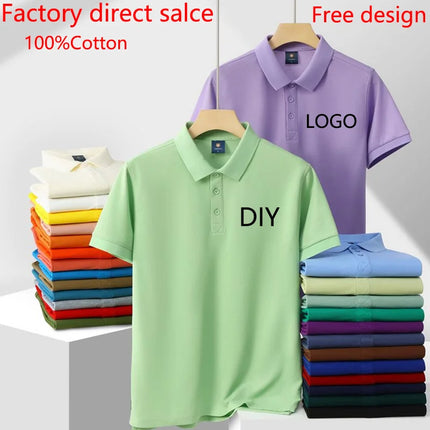 Summer 100% cotton overalls polo shirt custom company logo embroidered lapel short-sleeve T-shirt printing